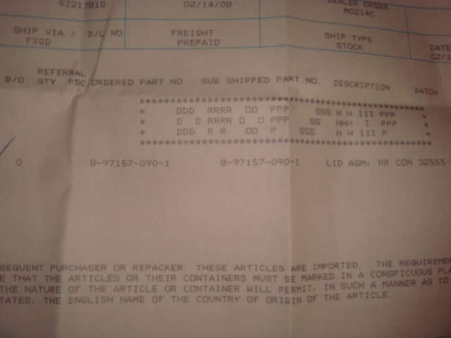 Part number for wrong arm rest