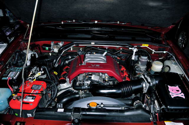 Engine bay, custom painted engine cover