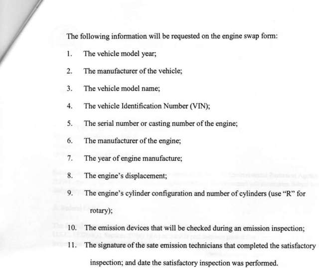 Engine Swap Emissions Information NV DMV