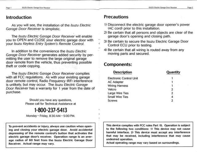 Isuzu Garage Door Receiver Instructions 1-2