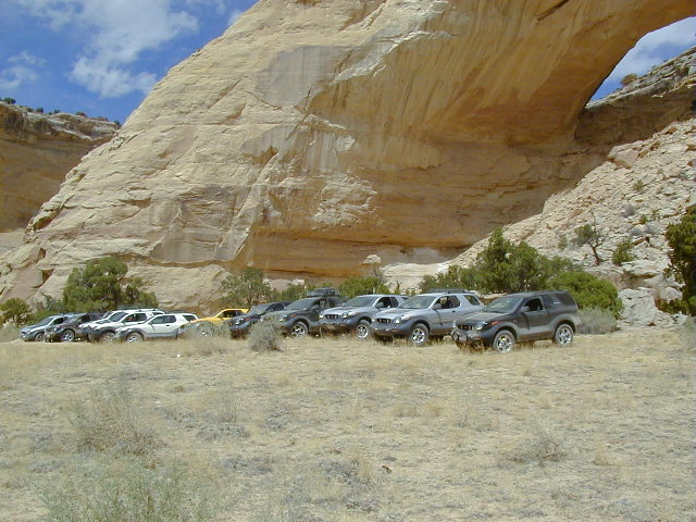 VXes lined up under the arch